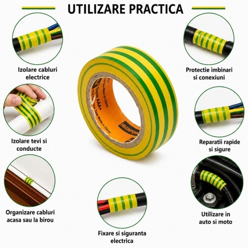 Banda izolatoare galben-verde vinil 19mm x 9m Anti Fire Super AAA+ HighPower - Img 4