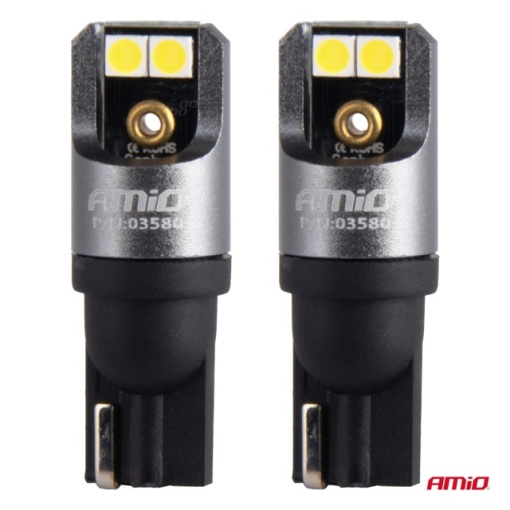 Becuri auto LED T10 12V 24V 4x3030 6000K Canbus Amio - Img 2