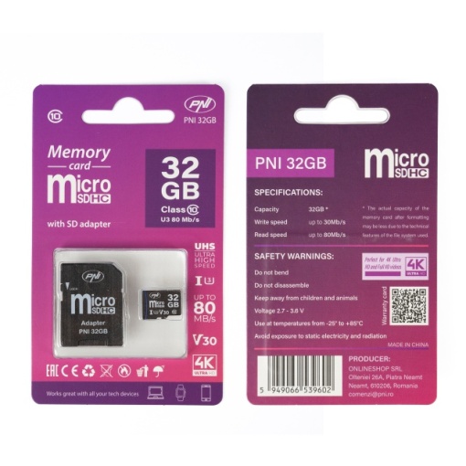 Card de memorie MicroSD PNI 32GB cu adaptor SD, Clasa 10, 80 Mb/s, V30 - Img 5