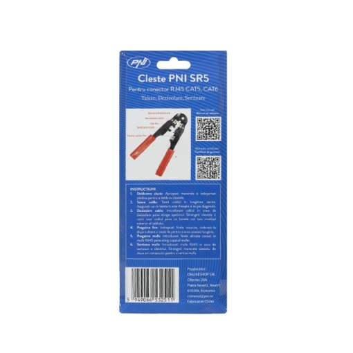 Cleste PNI SR5, pentru taiat, dezizolat cablu si sertizat mufe RJ45 CAT5, CAT6, rosu - Img 6
