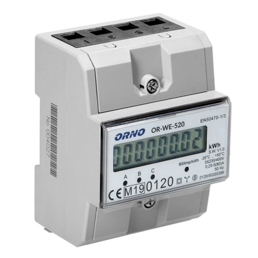 Contor trifazic ORNO OR-WE-520, 80A, certificare MID, 3 faze, 230V, clasa de masurare B, frecventa de impuls 800 imp/kWh, IP51, gri - Img 2