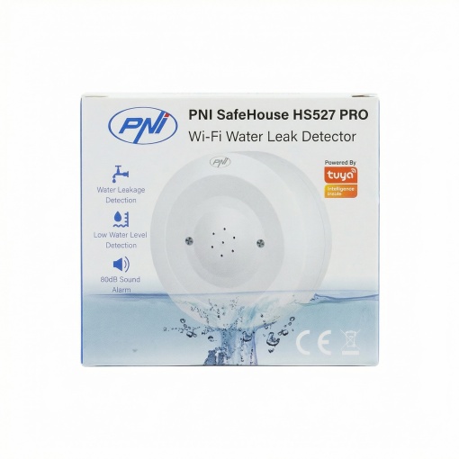 Detector senzor inundatie PNI SafeHouse HS527 Pro cu Wi-Fi, cu alarmare sonora 80dB, difuzor incorporat, pentru inundatie si picurare, compatibil cu aplicatia Tuya, alimentare 3V - Img 6