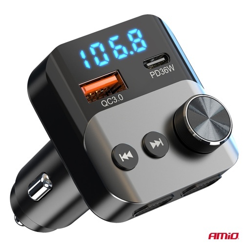 Incarcator - Modulator FM - Bluetooth 1×USB-A 1×USB-C 12V 24V Amio - Img 2