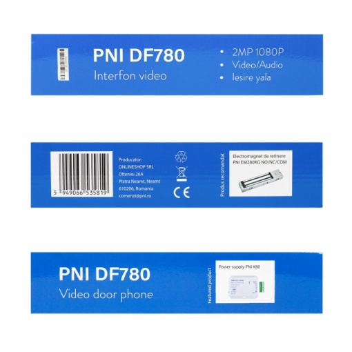 Interfon video PNI DF780 cu 1 monitor, ecran 7 inch 1080p, slot card, IP65, comanda 2 porti, inregistrare miscare eveniment,comexiune maxim 4 monitoare, 2 unitati externe si 2 camere CCTV - Img 2