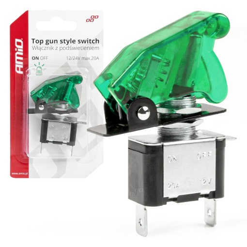 Intrerupator/comutator verde 12/24V AMIO