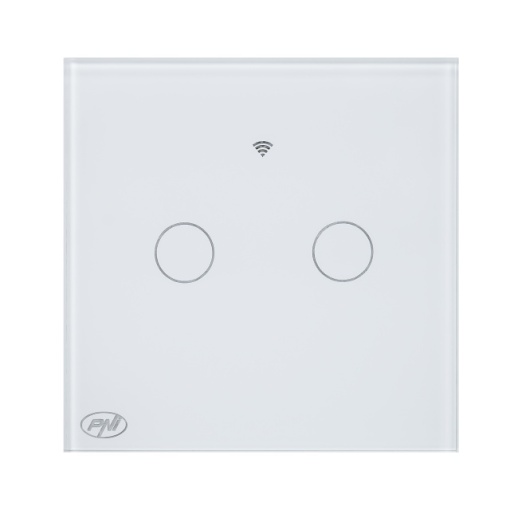 Intrerupator inteligent cu touch PNI SafeHome PT202L WiFi, 10A, control prin aplicatia Tuya Smart, compatibil cu Alexa si Google Assistant - Live Wire, fara nul