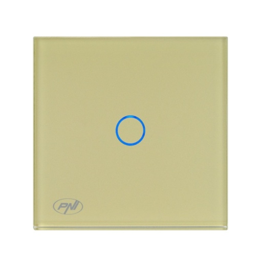 Intrerupator simplu cu touch PNI SH101G din sticla, Gold cu LED indicator culoare auriu - Img 5