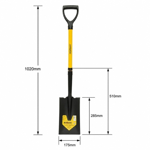 Lopata otel dreapta 175x285x1020mm, coada din fibra de sticla cu maner D Crownman - Img 2