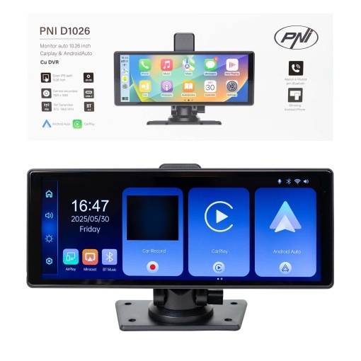 Monitor auto cu DVR PNI D1026 10.26 inch, wireless Carplay, navigatie, muzica, handsfree, bluetooth, FM transmitter - Img 5