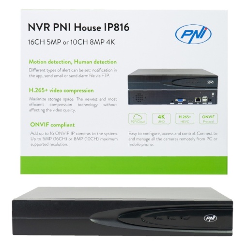 NVR PNI House IP816 cu 16 canale IP 5MP sau 10 canale 8MP 4K - Img 2