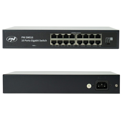 Pachet Switch PNI SW016, 16 x 10/100/1000 Mbps, Gigabit, carcasa metalica si patch 3m CAT8 PNI U8030W - Img 6
