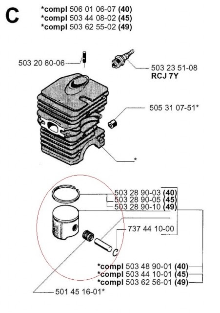 Piston drujba Husqvarna 45, 245R / Jonsered 2045 Ø 42 mm Meteor - Img 2