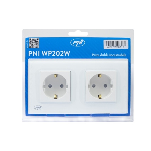 Priza dubla incastrabila PNI WP202W, cu rama din sticla, 16A, 2X3000W, 230V, alb - Img 4