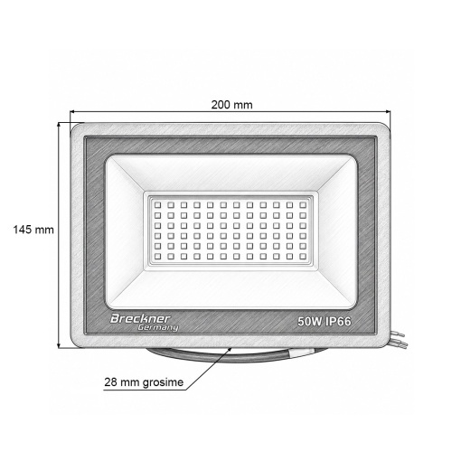 Proiector LED 50W, 100-265V, 6500K, 5000lm tip Flood 200x145x28mm IP66 Breckner Germany - Img 4