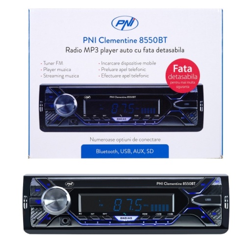 Radio MP3 player auto PNI Clementine 8550BT, fata detasabila, 4x45w, 12V, 1 DIN, cu SD, USB, AUX, RCA - Img 6