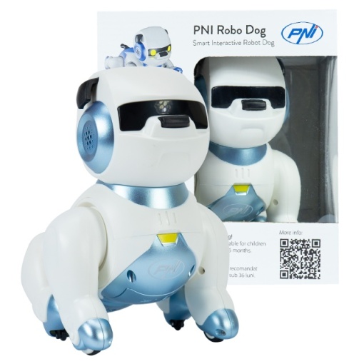 Robot inteligent interactiv PNI Robo Dog, control vocal, butoane tactile, alb-albastru, acumulator inclus 3.7V 350mAh - Img 3