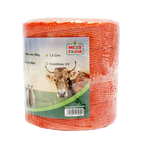 Rola fir portocaliu fi 2.5mm insertie metalica 3x0.15mm SS, rezistenta 7.4 Ohm/m, 500m gard electric Mezofarm - Img 4