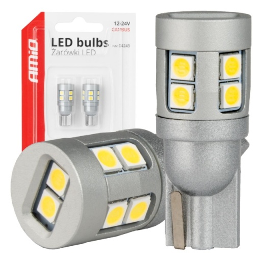 Set 2 becuri auto LED CANBUS alb T10 W5W 12 SMD 3030 12V 24V