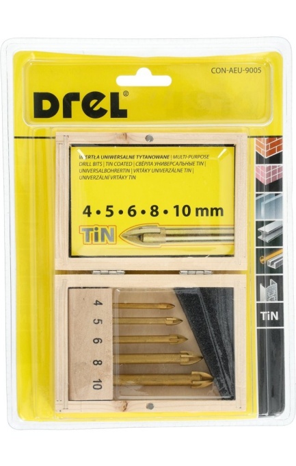 Set burghie universale Drel 4,0-10,0 mm, vârf transversal, placate cu titan, 5 buc. - Img 2