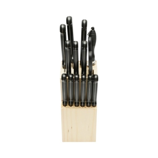 Set cutite bucatarie 15 piese cu suport lemn, foarfeca si pila ascutit, lama otel 3Cr13, maner ABS negru Breckner Germany - Img 4