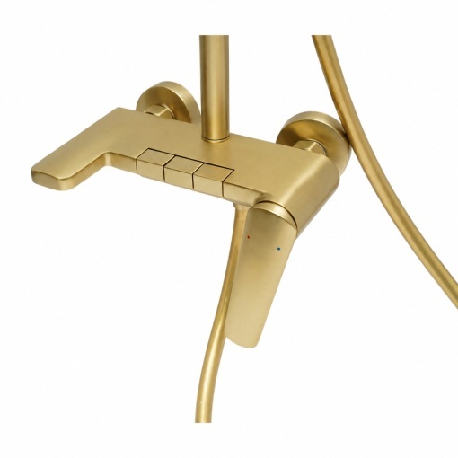 Set dus Premium multifunctional de perete din cupru, 3 functii curgere apa, dus dreptunghiular tip ploaie, para de dus, auriu mat - Img 5
