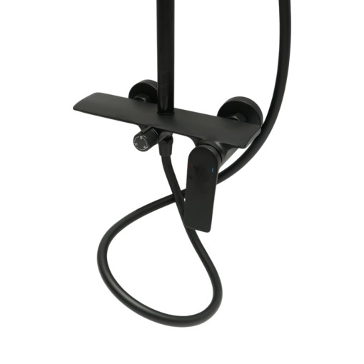 Set dus Premium multifunctional de perete din cupru, 3 functii curgere apa, dus dreptunghiular tip ploaie, para de dus, negru mat - Img 5