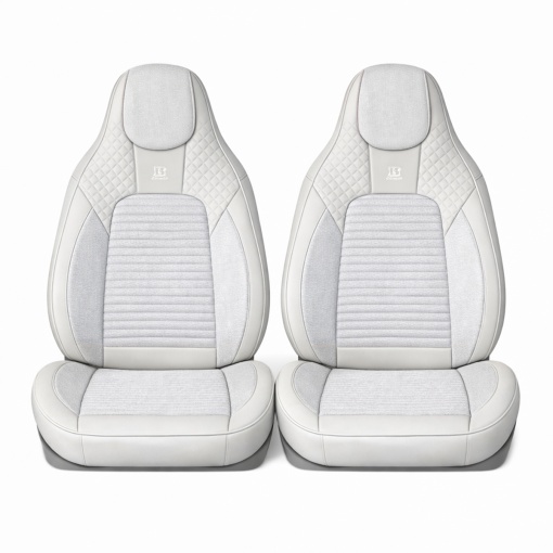 Set huse scaune auto Premium crem-gri universale, design sport ergonomic, piele ecologica cu insertii textile 11 piese - Img 2