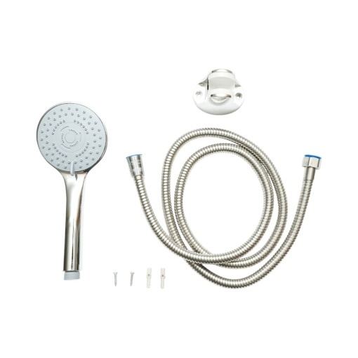 Set para dus cu furtun zincat 1.5m, suport perete, 5 functii, crom lucios, plastic 92x230mm - Img 2