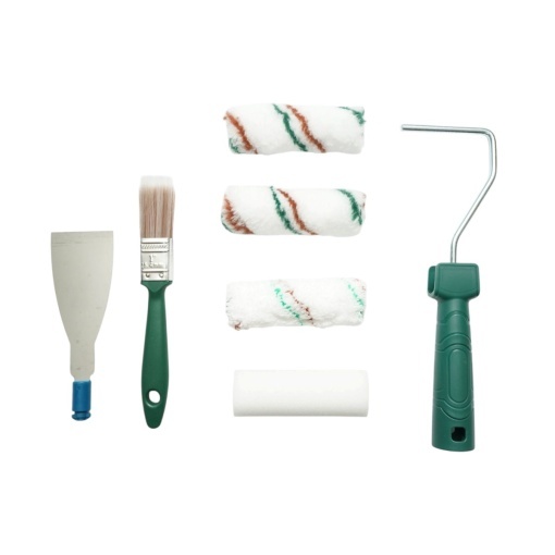 Set vopsit si zugravit cu trafalet 10cm, 2 role poliester, 1 rola microfibra, 1 rola burete, pensula 25mm, spaclu, tavita vopsea 8 piese Breckner Germany - Img 3