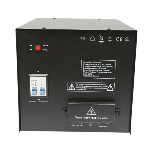 Stabilizator automat de tensiune 3000VA, 1800W, 140-250VAC cu releu monofazat, bypass, conexiune borne, afisaj LCD Breckner Germany - Img 4