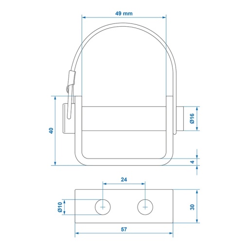 Suport pentru balama 71 mm / Ø16 mm cu știft de blocare și clemă de fixare - Img 7