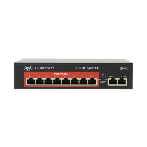 Switch POE PNI SWPOE82, 8 porturi POE 100 Mbps si 2 porturi UP Link 100 Mbps, 120W, functie AI Extend pana la 250m, protectie fulger 4kV - Img 7