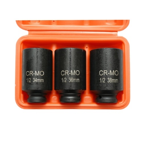Trusa chei tubulare de impact lungi 34mm, 36mm, 38mm, patrat 1/2 inch Cr-Mo 3 piese Breckner Germany - Img 3