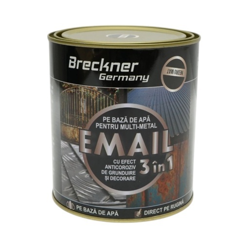 Vopsea email anticoroziva 3 in 1 negru mat pentru metal 750g, direct pe rugina, pe baza de apa Breckner Germany - Img 2
