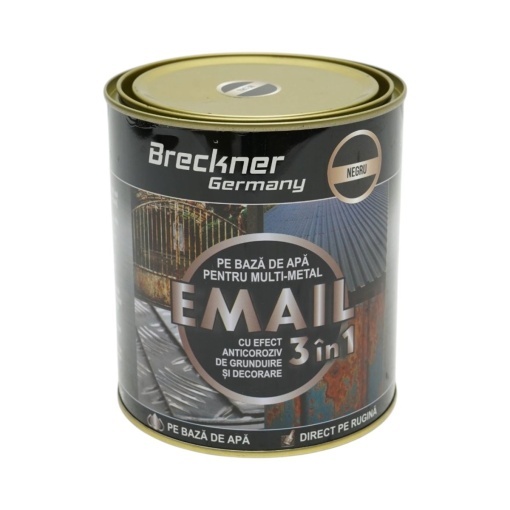 Vopsea email anticoroziva 3 in 1 negru pentru metal 750g, direct pe rugina, pe baza de apa Breckner Germany - Img 2