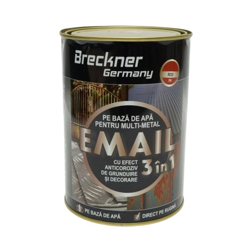 Vopsea email anticoroziva 3 in 1 rosu 250 pentru metal 2kg, direct pe rugina, pe baza de apa Breckner Germany - Img 2