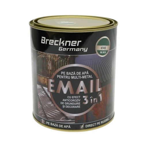 Vopsea email anticoroziva 3 in 1 verde RAL 6016 pentru metal 750g, direct pe rugina, pe baza de apa Breckner Germany - Img 2