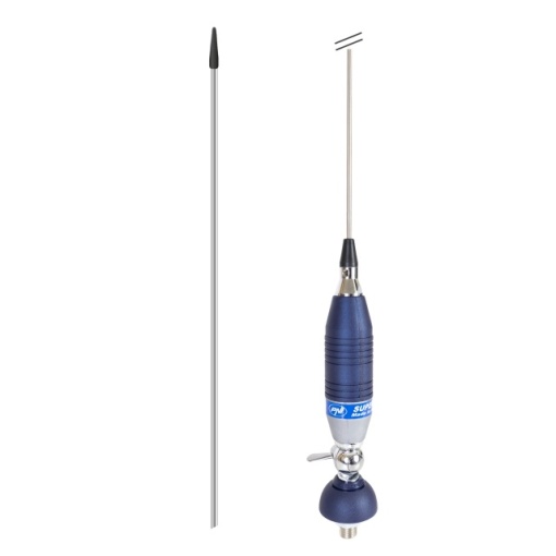 Antena CB Sirio SUPER 9 cu fluture, lungime 155 cm, 27 - 28.5 MHz, 250W, montura, cablu RG58 de 4m si mufa PL259 incluse - Img 2