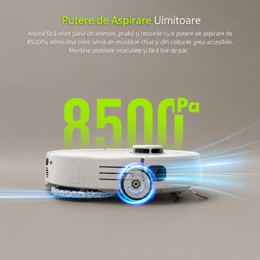 Aspirator robot inteligent cu functie mop 8500Pa, statie auto-golire, navigatie laser LDS, baterie 5200 mAh, perie anti-incurcare, control aplicatie WiFi Extravis - Img 2