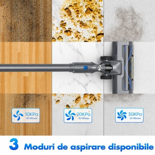 Aspirator vertical fara fir 200W, putere aspirare 30 kPa, baterie 2000mAh, recipient praf 600ml, 3 moduri de aspirare, ecran tactil LED, motor brushless, perie iluminata LED - Img 17