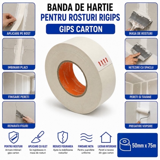 Banda hartie armare rosturi rigips 50mm x 75m HighPower - Img 5