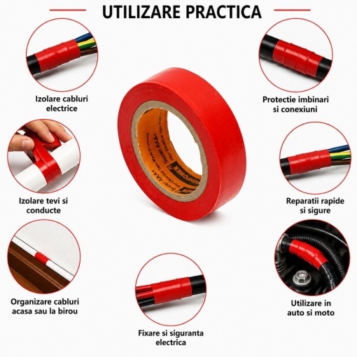 Banda izolatoare rosie vinil 19mm x 9m Anti Fire Super AAA+ HighPower - Img 4