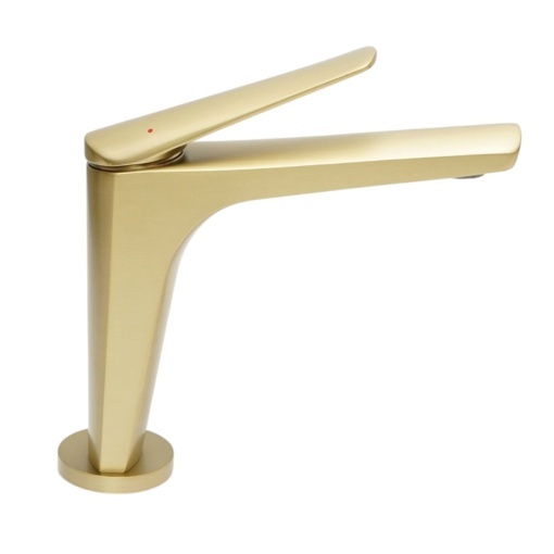 Baterie lavoar baie Premium din cupru, pipa lunga, design patrat, monocomanda, auriu mat, furtunuri incluse - Img 5