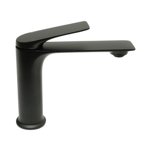 Baterie lavoar baie Premium din cupru, pipa lunga, design rotund, monocomanda, negru mat, furtunuri incluse - Img 5