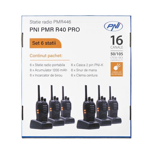 Bax cu 8 bucati kit 6 statii radio portabile PNI PMR R40 PRO acumulatori, incarcatoare si casti incluse - Img 16