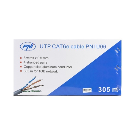 Cablu UTP CAT6 PNI U06 cu 4 perechi de fire torsadate 0.50 mm CCA, pentru internet si sisteme de supraveghere, rola 305m - Img 5