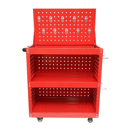 Carucior scule metalic pe roti cu 3 rafturi si panou perforat cu suporti unelte 660x360x1080mm - Img 2