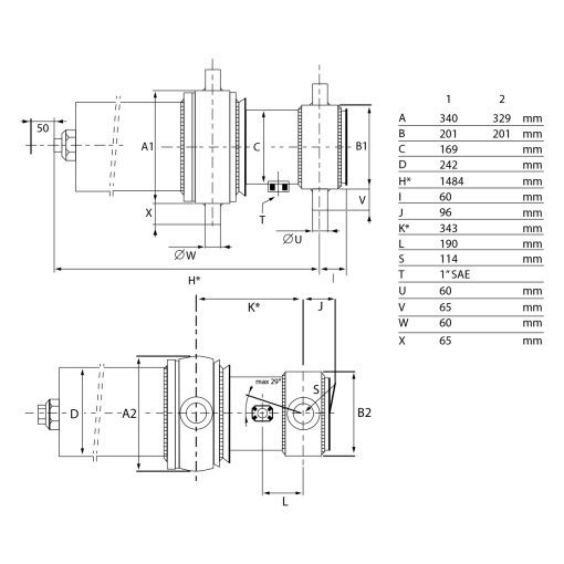 Cilindru hidraulic de basculare cu 4 trepte camion 8x4 cursa de deschidere 4620mm - Img 4