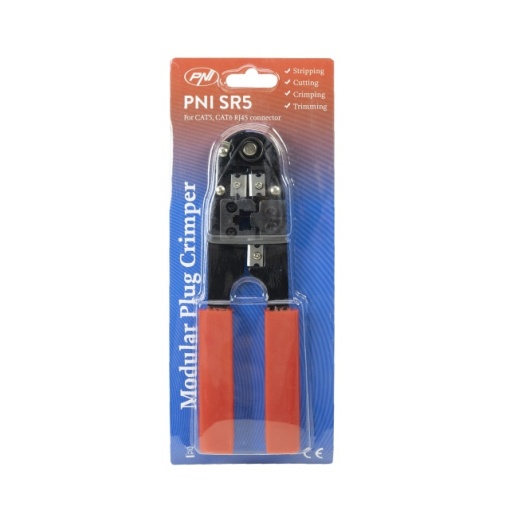 Cleste PNI SR5, pentru taiat, dezizolat cablu si sertizat mufe RJ45 CAT5, CAT6, rosu - Img 7