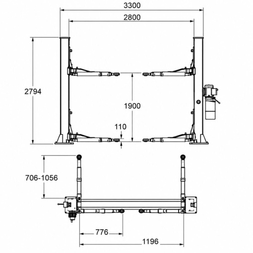 Elevator auto cu 2 coloane 380V, 2.2kW, capacitate ridicare 3500kg, actionare mecanica, inaltime ridicare 1900mm - Img 3